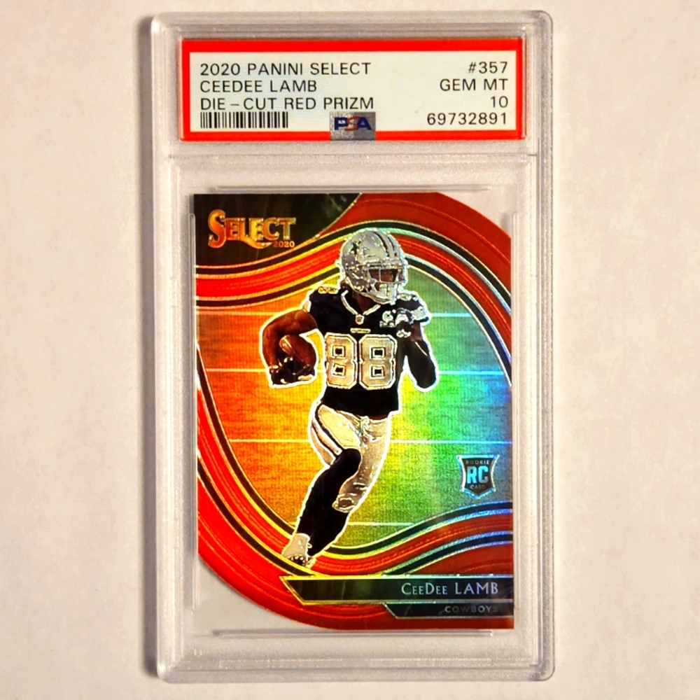2020 Panini Select - CeeDee Lamb #357 Rookie RC Die-Cut Red Prizm PSA 10 GEM-MT